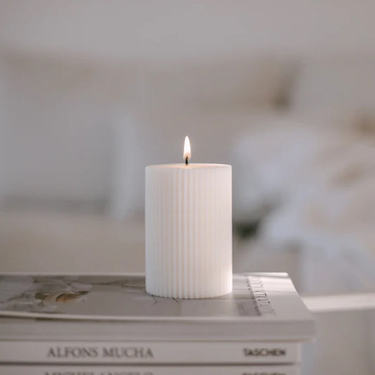 Blockkerze Rillen 70x100 weiß