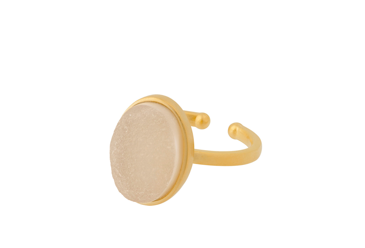 Haze Ring White Druzy, Oval, 925er Silber, Größe 52 ,goldplattiert