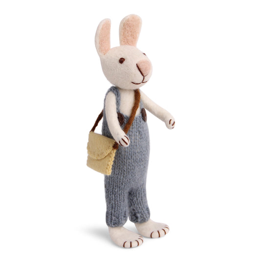 Big White Bunny with Blue Pants and Bag