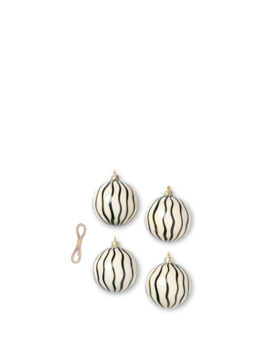 Christmas Glass Ornam. Lines Green 4 er Set