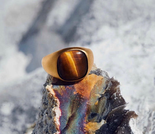 Tiger Eye Ring 925 Silber 18k vergoldet Gr.56