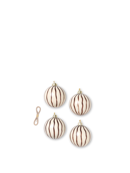 Christmas Glass Ornament Lines Red, 4 er Set