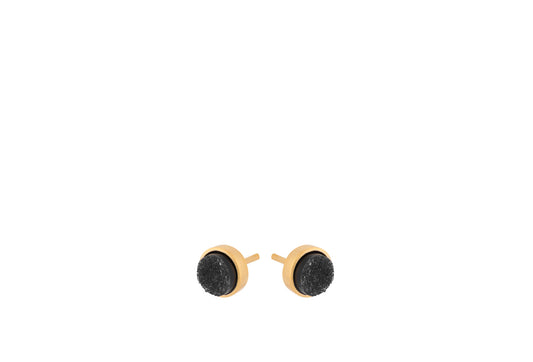 Ash Earsticks 6mm, Black Druzy 925er Silber, 18k vergoldet