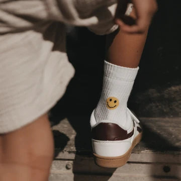Kindersocken weiß, Smiley Größe 31-34