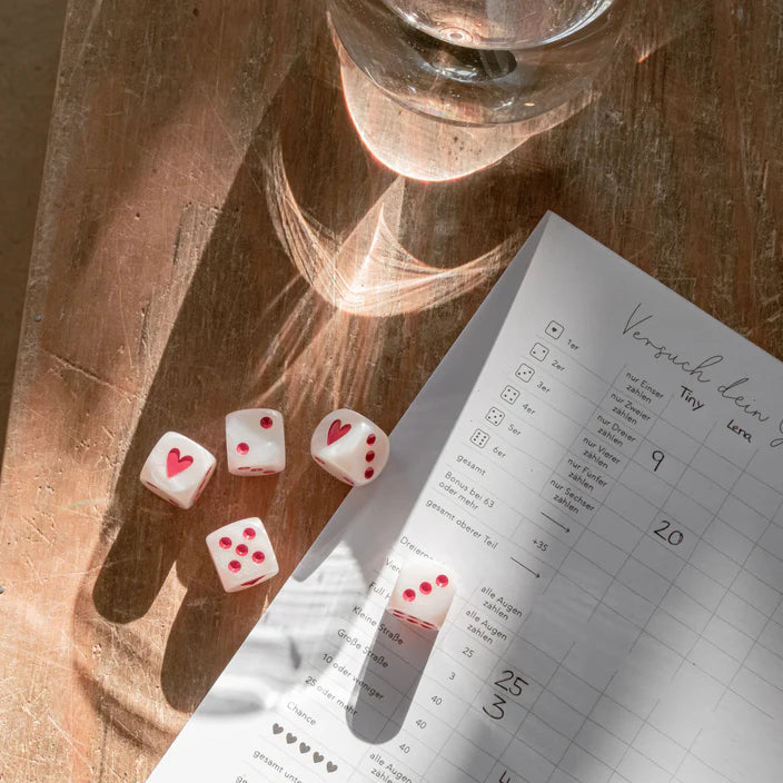 Würfelset Perlmutt rot