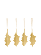 Holly Leaf Brass Ornaments Set of 4