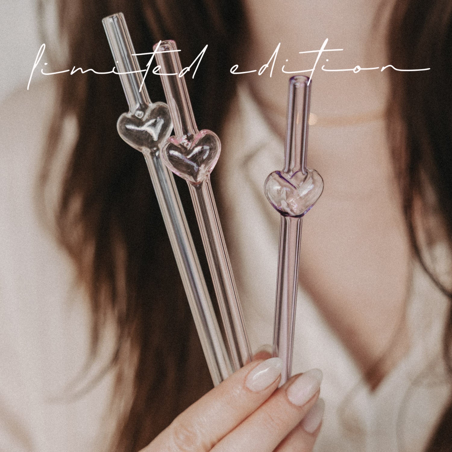 Limitierte Strohhalme Bubble heart 3er Set rosa