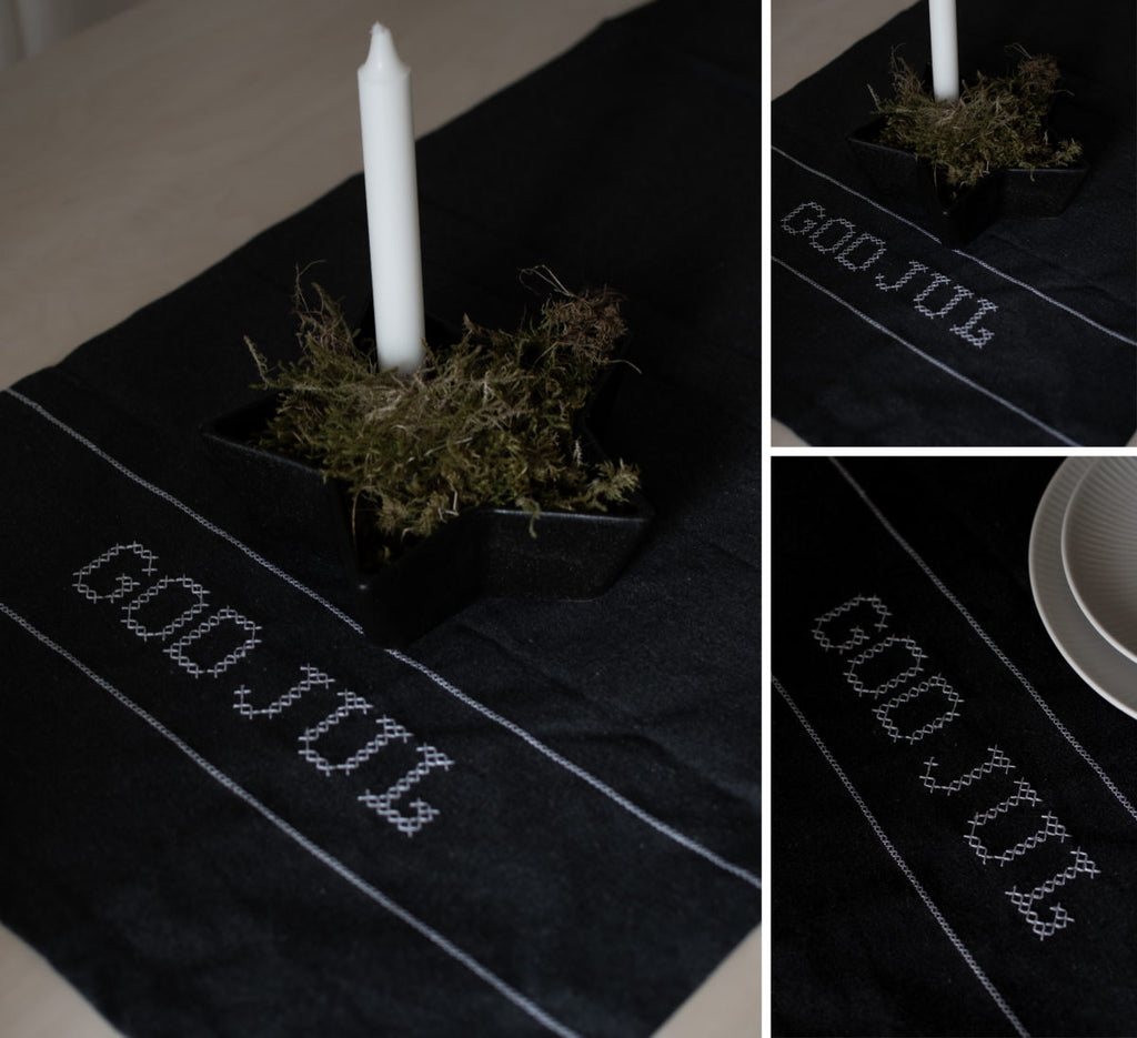 Kryss Dark grey Recycling table runner God Jul