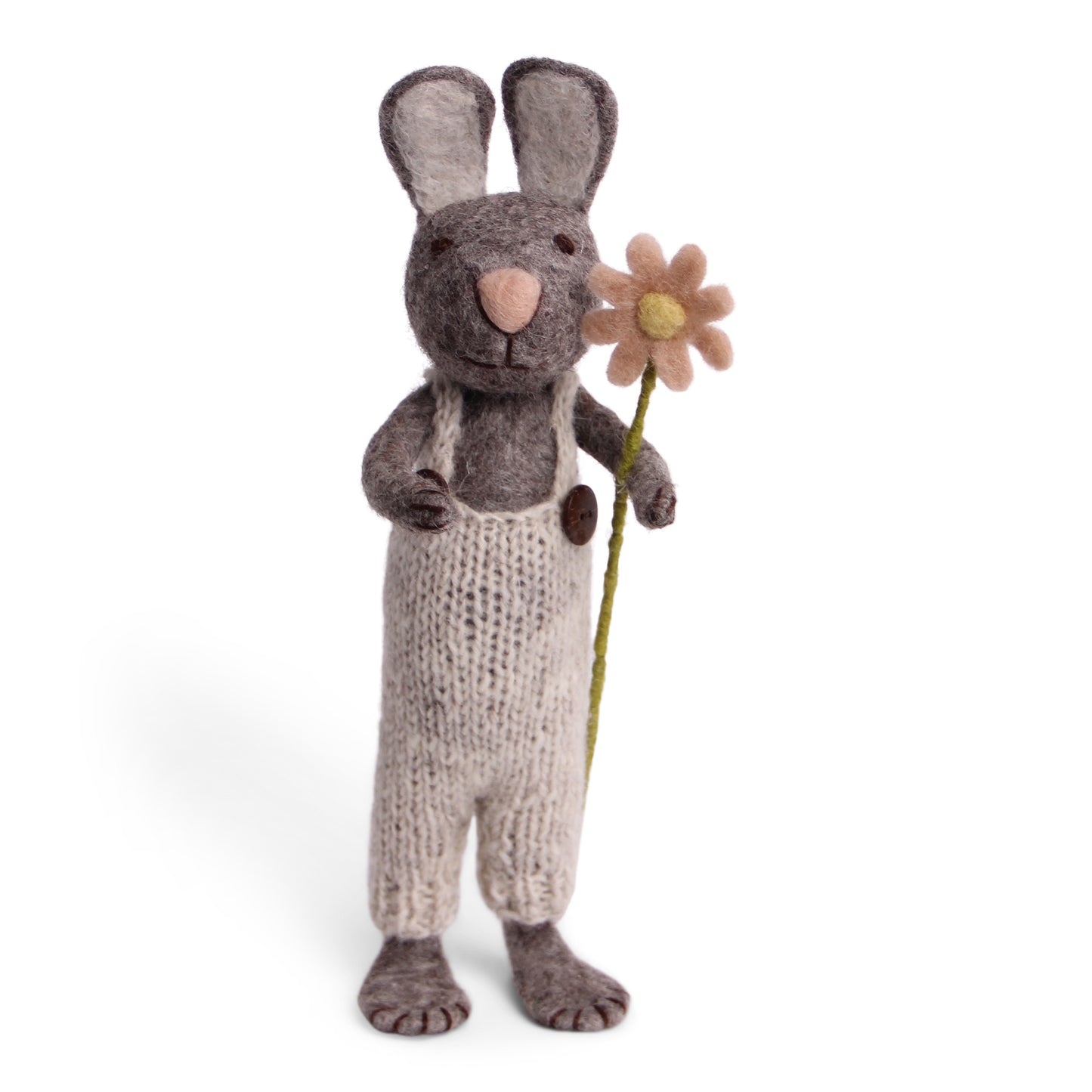 Big Grey Bunny with Pants and Flower 27cm