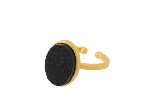 Ash Ring, Black Druzy, Oval Silber, vergoldet, Größe 52