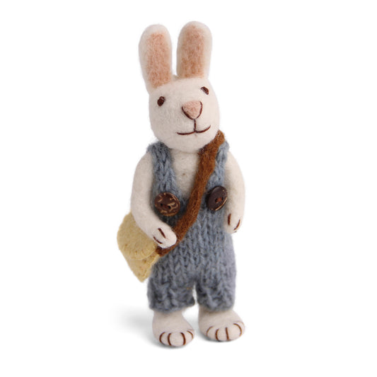 White Bunny with Blue Pants and Bag 14cm