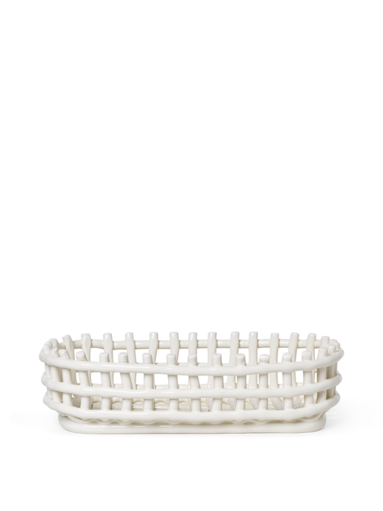 Ceramic Basket Oval Off White