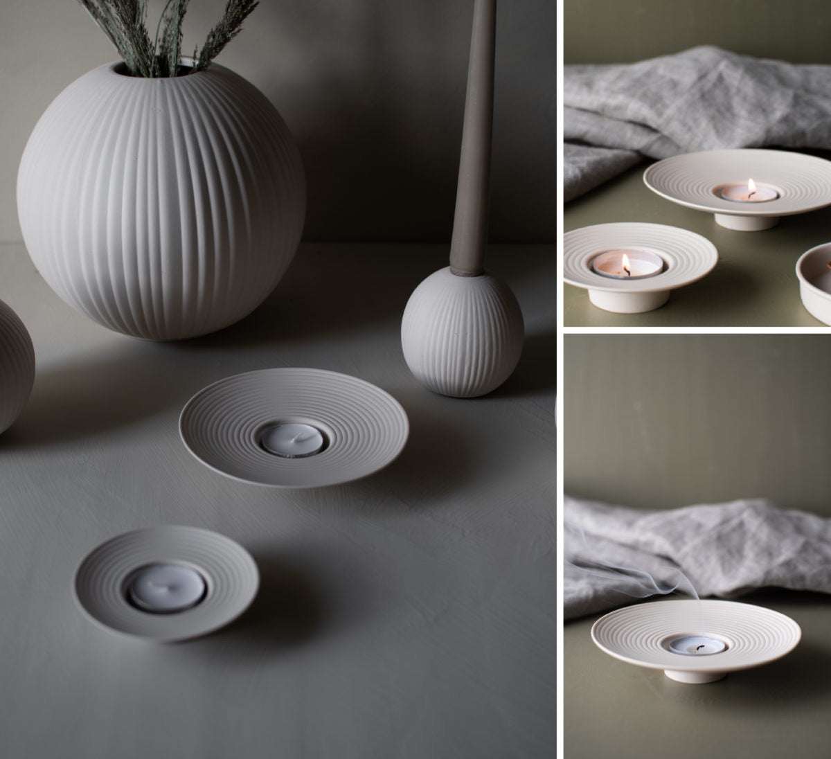 Theda Large beige Teelichthalter 15x15x3