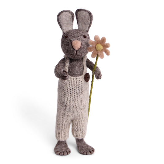 Big Grey Bunny with Pants and Flower
